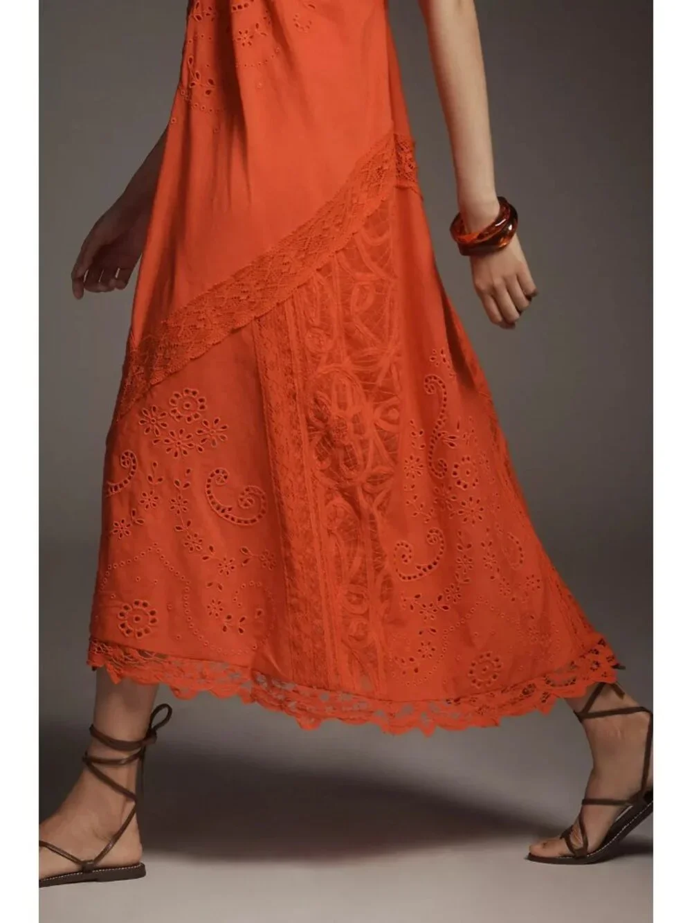 Anthropologie Halter Cutwork Lace Dress Orange Midi M